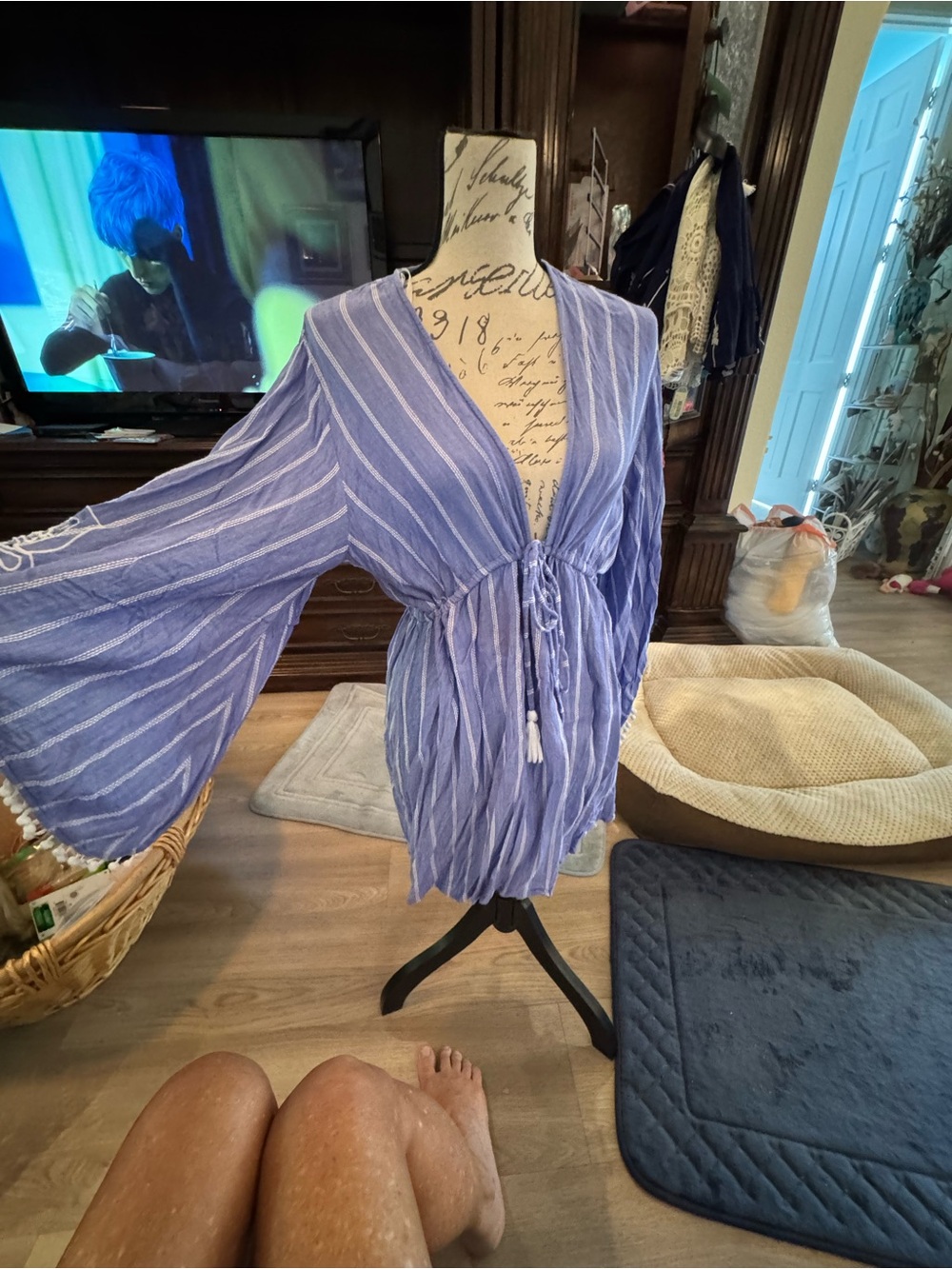 Blue island xl Lightweight blue Striped Tie-Front cover up swim 🏊‍♀️